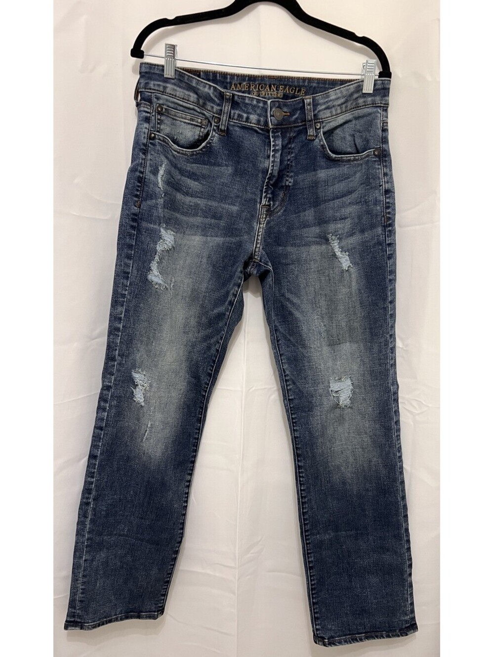 American Eagle Extreme Flex 4 Slim Straight Jeans 32x32 Distressed Blue